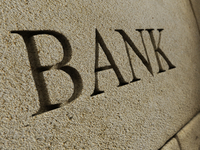 Banken & Sparkassen - chiseled, Textured, Rough, Single Word, Brick Wall, Bank, Wall, Sign, Sandstone, Brick, Carving, Stone, Stone, Text, Finance, Facade, Security, financial institution, Banking, Architecture, Business, Built Structure, Building Exterior, Safety, serif, stone blocks,.