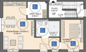 2D-Grundriss Wohnung 3 Flächen - 