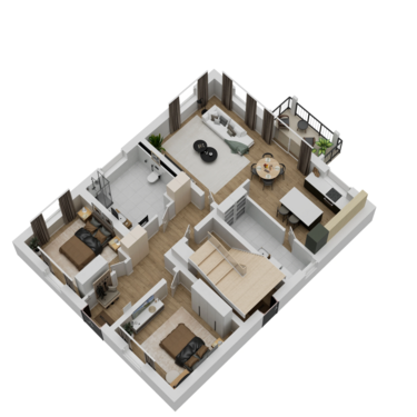 Grundriss Erdgeschosswohnung 3D - Barrierefreie Neubau - Eigentumswohnung KfW 55 !