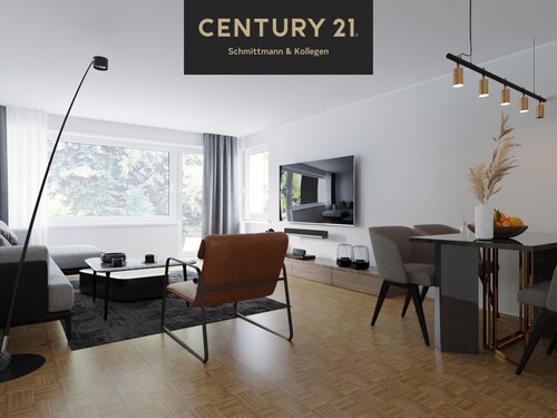 Wohnzimmer mit Blick zur Terrasse Visualisierung - Wohnen auf einer Ebene – individuell und vielseitig gestaltbar