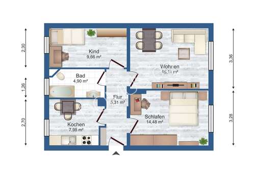 Grundriss 3 Zimmer 59,30m² Els - 2026 im neuen Zuhause! 3 Zimmer, Garage möglich!